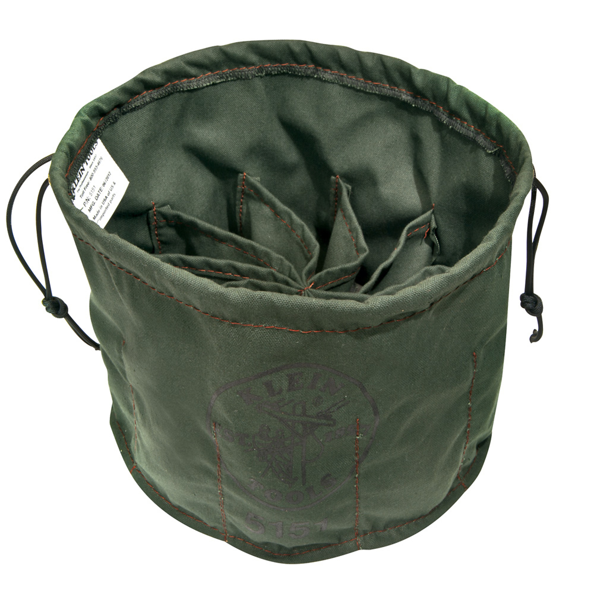 Klein Tools, Drawstring Bag, 10-Compartment, Color Olive Green, Pockets (qty.) 10 Material Canvas, Model# 5151